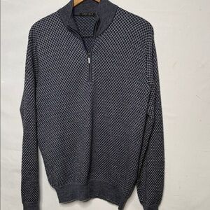 Bertolo Cashmere Men’s made in Italy Quarter zip blue diamond sweater sz Lg